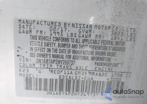 2017 Nissan Sentra Sv из США, поврежденный, VIN 3N1AB7AP2HY269737